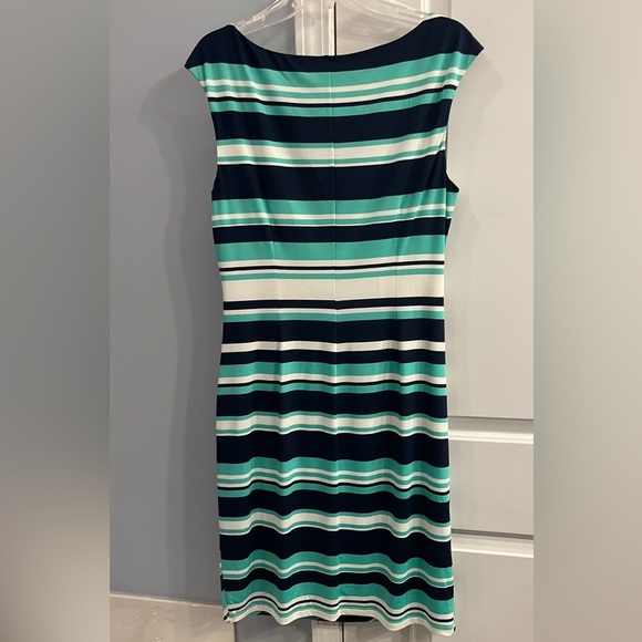 🍀EUC! Dressbarn striped sleeveless sheath dress navy/ivory/aqua Size 16 🍀 - Picture 5 of 6